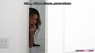 Stepmom catches stepson and girlfriend in the bedroom