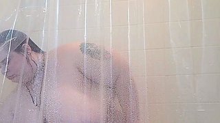 Ebony girl showers her big ass amp masturbating