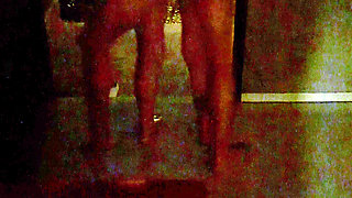 Outdoor with a beautiful girlfriend in front of the door of the room.