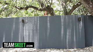 Ginger patch. horny red haired teenager trespass into neighbors pool gets fucked hard in comeback