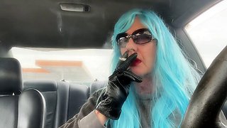 Trans MrsRuthieRoman Smokes in Mommy Cosplay with Long Blue Hair