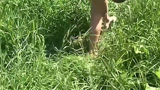 Blonde Fucks in the Field in the Tall Grass and in the Hayloft, Cums on the Ass