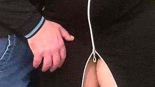 Subway Fantasy! Hairy MILF Fingered Under Dress