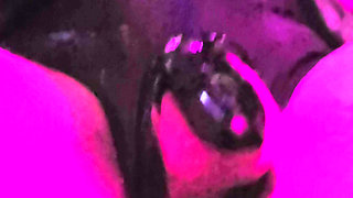 Rubber submissive sissy locked in chastity and fucked in the ass by machine