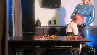 Strapon Lesbian and Latex Rubber Home Fun