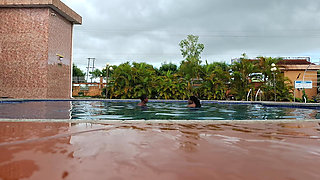 Sperm Floating in the Pool, Hard Sex in the Water, Double Orgasm