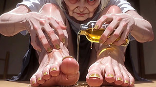 87 Year Old Granny Sensual Foot Oil Massage - Gorgeous Feet & Nails