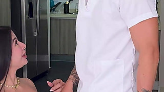 A Hot Brunette MILF with Huge Tits Gets Fucked Wildly by Her Nurse with a Massive Cock Until He Cums on Her Face