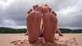 Worship My Feet on Public Beach and Get My Permission to Cum