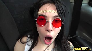 Faux taxi \u2013 hippie female gets a Big Dick deep inwards her