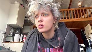 Cute Goth Smoking a Cig in a Hoodie No Makeup