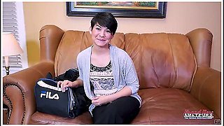 Skinny Short Haired Jae Scott Squirts All Over The Couch!