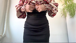 Hot Sexy Stepmom Takes Out Her Big Tits, Shows Her Bulging Ass and Rubs Her Pussy Over Her Panties