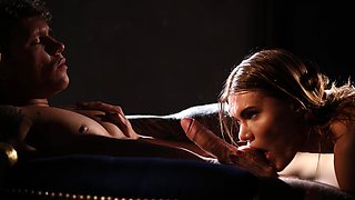 Lustful Kitana and stud Liam rock the bed with her massive knockers in a wild ride