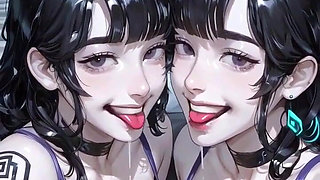 Lesbians Tongue and Kiss Fetish, Ai Animation