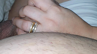 Slutty Bitch handjob strumpet big dick in bed on his birthday