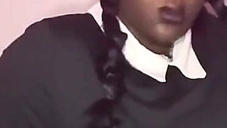 Black Wendesday Addams Is Double Penetrating Herself While Squirting