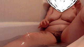 Fat mature housewife taking care of her needs in the bathtub