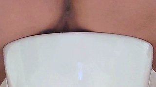 Asian teen anal play and squirting in family bathroom