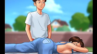 Retro anime, summertime saga cartoon, behind the scenes