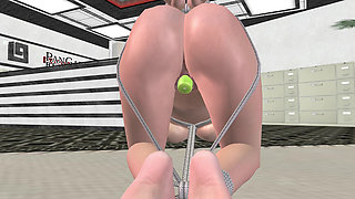 Office Glowing Toy Ride: 3D Cartoon Girl Tied in Doggy Fucked by Cylindrical Light