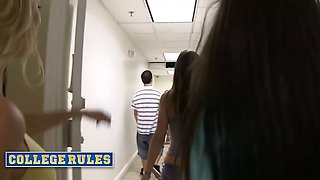 College rules - students go nasty for the largest cock and end up in a steamy group fuckfest