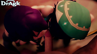 Raiden & Venti Bisexual Threesome - Aether 3D Genshin Anal Fuck Fingering