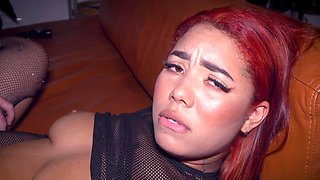 Sinful Latina in fishnets & lace gets naughty
