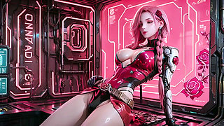 Pink-haired Cyborg Maid Wakes up Lazy in Neon Cockpit