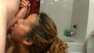 Petite Asian Ayoko Bathroom Blowjob and Facial