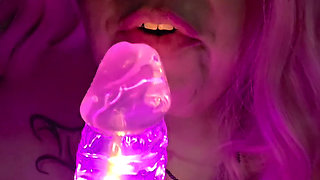 Sucking on my Lighted Dildo