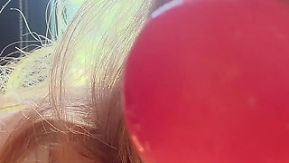 Girl Sucks Dildo with a Lot of Saliva