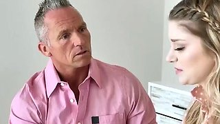 Busty teen enjoys a deep oral job from her father with