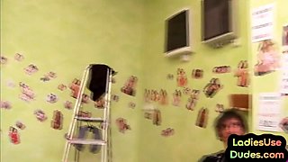 Pegging CFNM amateurs chicks hump guy in 3some sex with stra