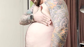 Chubby Bear Plays with His Cock and Belly