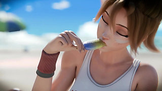 Kiriko enjoys a day at the beach   Animation