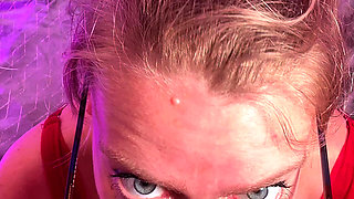 Blonde in Red Edging Session Ends with a Massive Orgasm