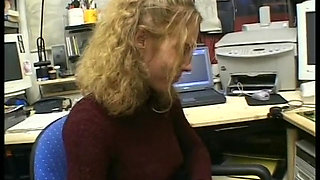 Curly haired blonde gets her hairy pussy fingered