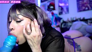 Roxy Deville masturbating her ass with a glass toy