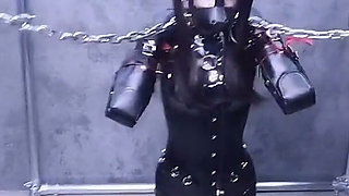 Kneeling Bondage with Latex Binding, Chain Binding
