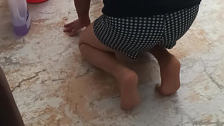 My big-buttocked, turbaned stepmother while cleaning