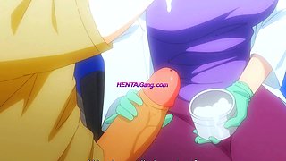 Busty MILF doctor helps shy boy give his first cum sample