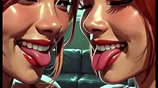 Cute Lesbians Tongue and Kiss Fetish, Ai Animation