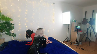 Backstage of Pretty Lesbian Fetish Girls Doing Sex Video. Positive Femdom, Sex Play, Latex Leather