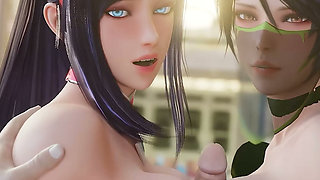 Akali & Irelia Deepthroat & Double Titfuck - Lol 3D Porn