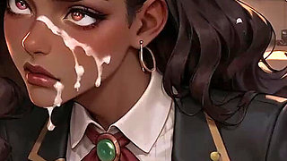 A Steamy Ebony Man Hits a Schoolgirl, Splattering Gravy on Her Face. at the Same Time, He Has an Climax on the Desk!