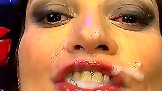 Ggg - Brunette Slut Takes 4 Cocks at Once - Hardcore Blowbang with Facial