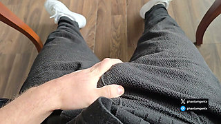 Lunch Break - Masked German Daddy Rubs His Fat Cock Through White Calvin Klein