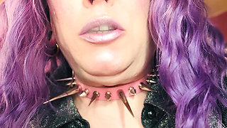 Purple Haired Smoking Goth Tina Snua Smokes Close Up - Coughing Smoke Drifts OMI OME Snap Inhales