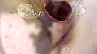 Very Close Spread Pussy Fucking with Dildo and Glass